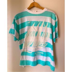 Vintage 80s st Thomas , U.S.VI mint and white stripped tee tag rags to riches.